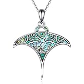 URONE Manta Ray Necklace 925 Sterling Silver Stingray Pendant With Abalone Shell Ocean Sea Animal Jewelry Gift