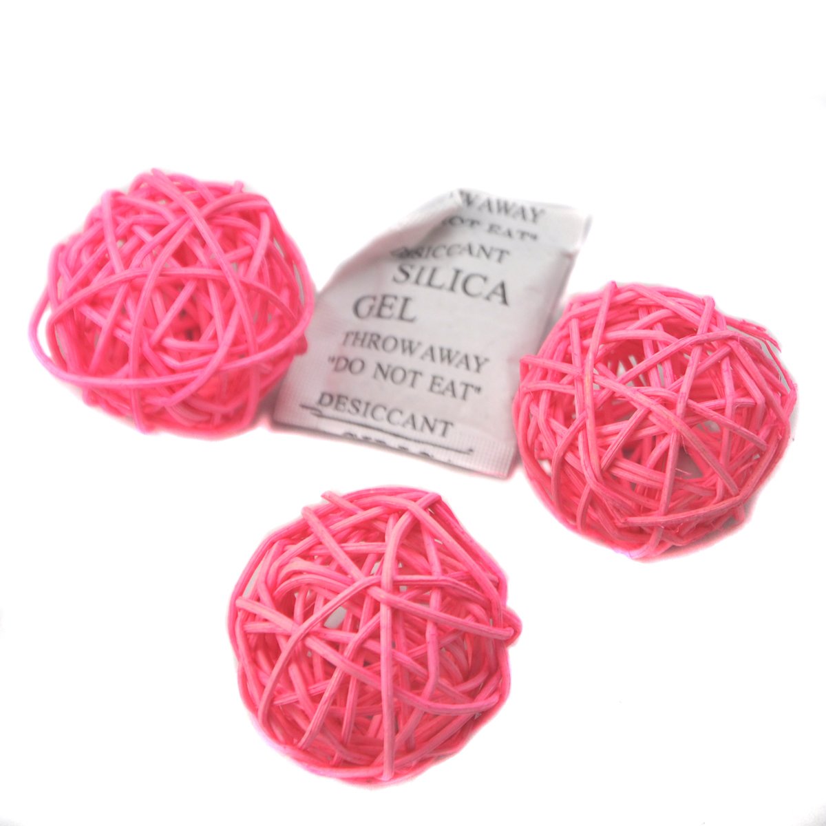Ougual Natural Wicker Rattan Balls Table Wedding Party Hanging Wobble Ball Christmas Decoration (8cm, 6pcs, Pink)