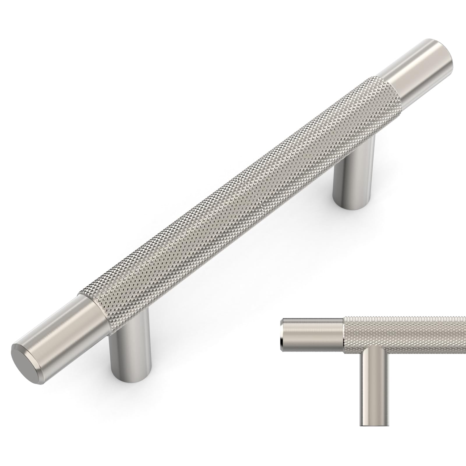 Photo 1 of Amerdeco 10 Pack Brushed Satin Nickel Knurled Cabinet Pulls 3 Inch Hole Centers Kitchen Cabinet Handles Hardware Kitchen Handles for Cabinets Handles IH0006…