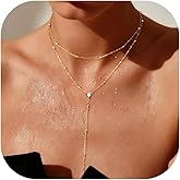 Fnionvn Necklace for Women 18K Gold Plated Stainless Steel Neckalce Non Tarnish Layered Necklaces Long Gold Neckalce Stack Trendy Y-shaped Charm Necklace Valentines Day Gifts for Her