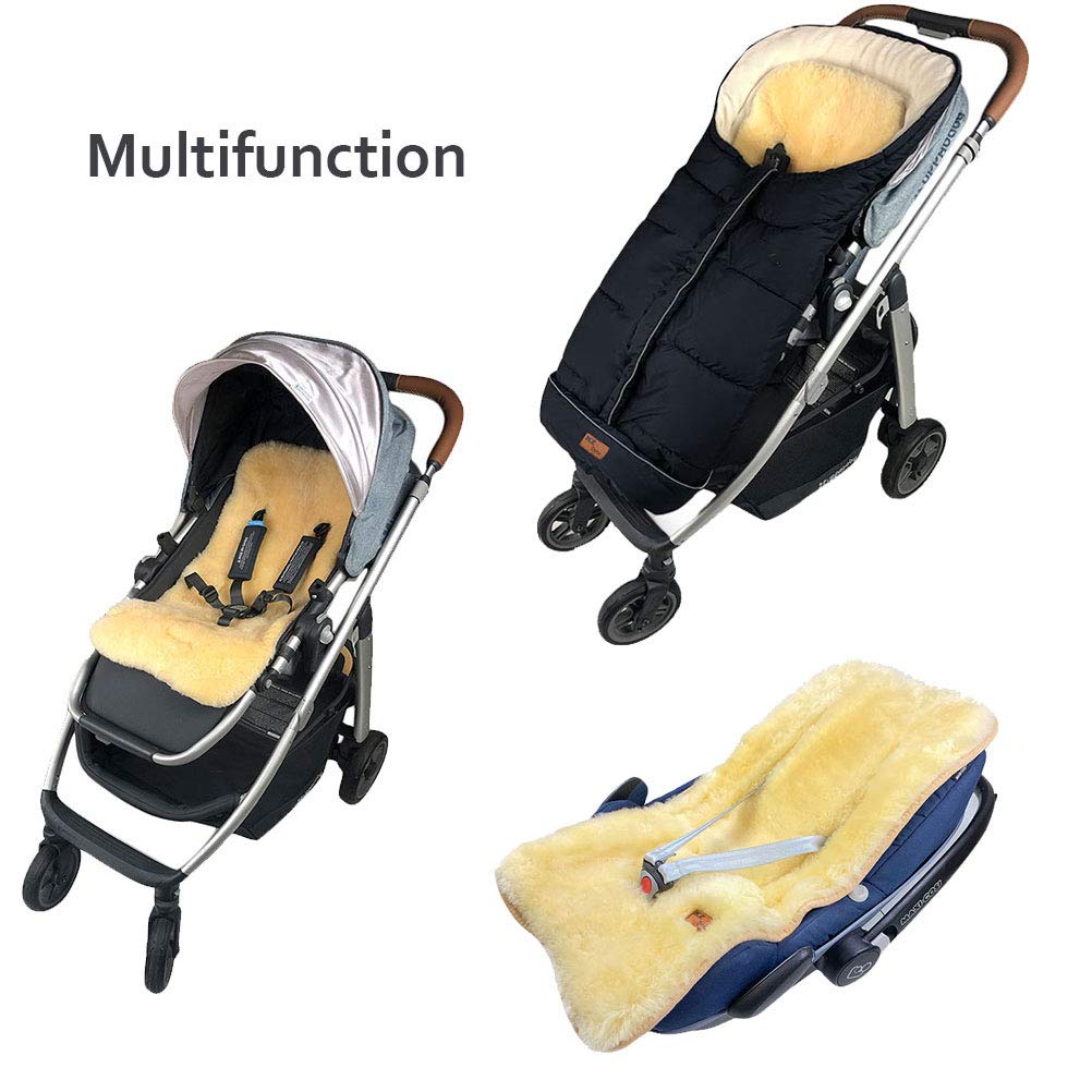 KZDotnz Stroller Footmuff with A Complete Removeable 100% Sheepskin Insert, Winter Warm Waterproof Bunting Bag Fit Almost Stroller, with Non Skid Adjustable Fixing Cords and Adjust Hood : Baby