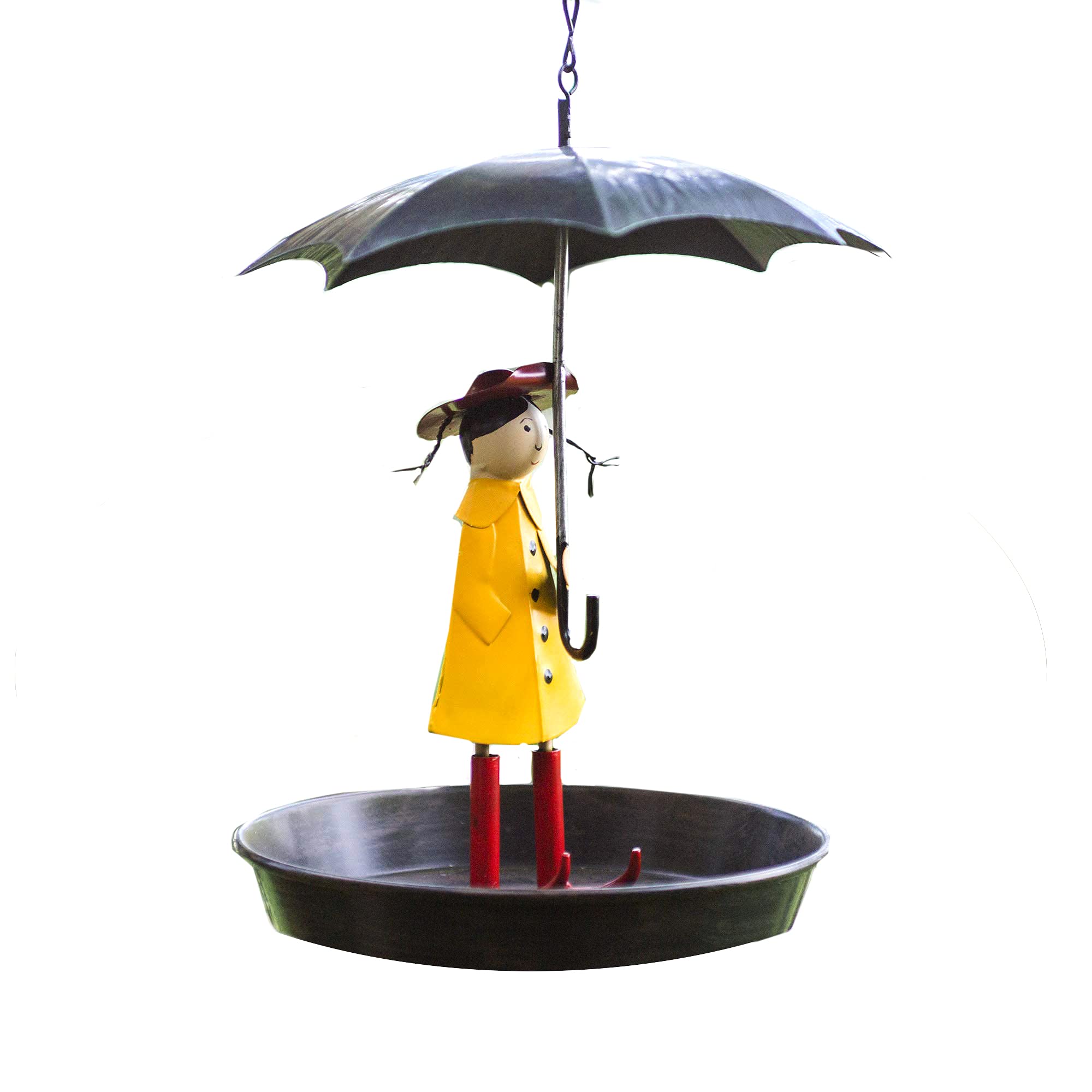 Garden Mile Decorative Hanging Bird Seed Tray – Umbrella Girl Metal Bird Feeder Ornament – Weather Resistant Garden Bird Feeding Dish with Chain for Wild Birds, Patio & Garden Decor