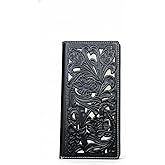 Western Stakes Men’s Long Leather Wallet – Laser Cut Floral Rodeo Bifold in Multiple Colors – Western Checkbook Wallet for Cowboys, Ranchers & Western Gifts