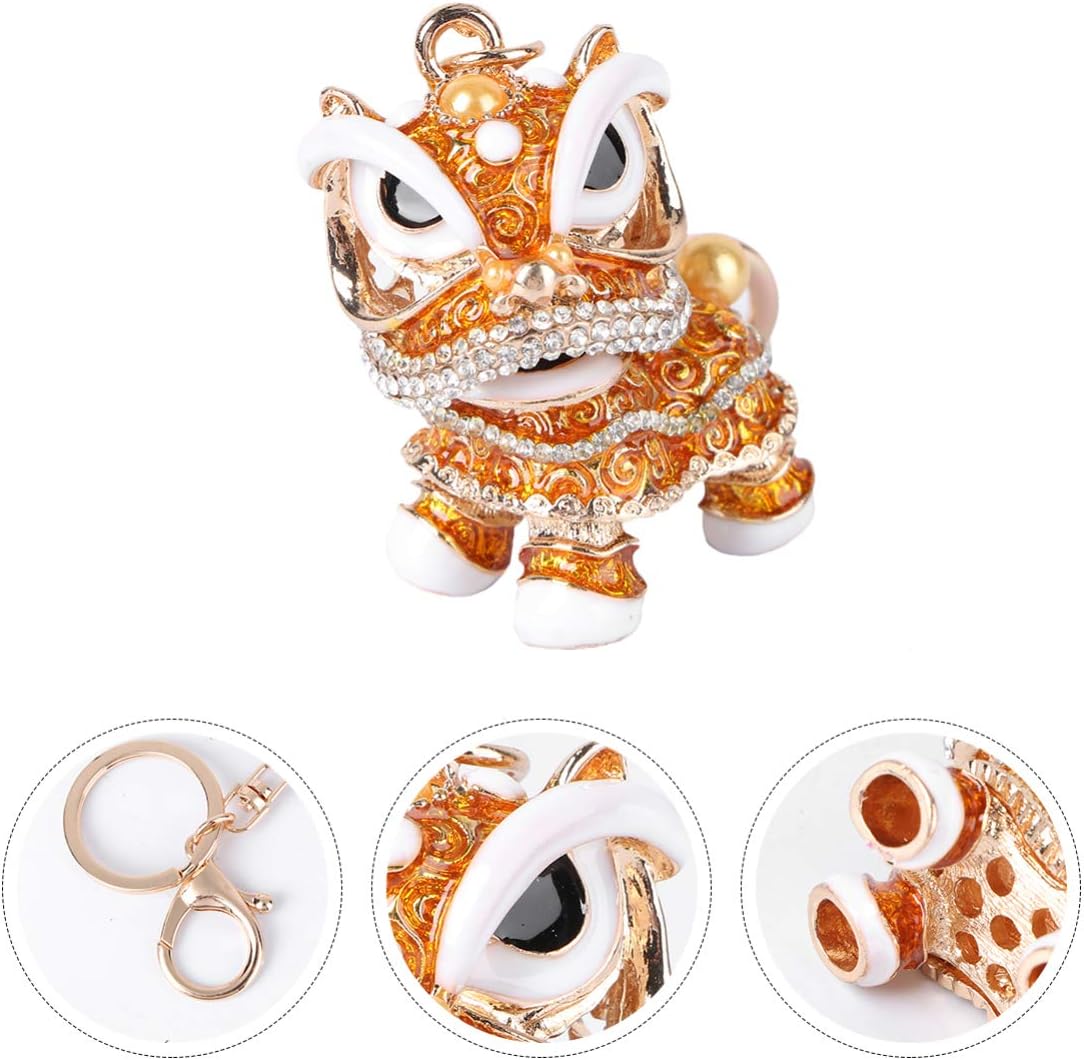 Chinese Lion Keychain Rhinestone Animal Keyring Dance Lion Pendant Purse Handbag Charm for Christmas Carnival Yellow - Image 4