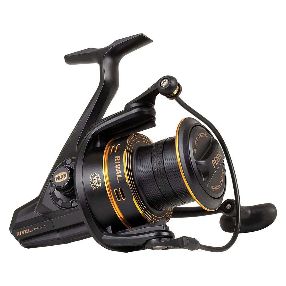 PENN Rival Longcast Gold, Fishing Reel, Spinning Reels, Sea Fishing, Lightweight Long Distance Casting Reel for Sea, Saltwater, Surf, Rock and Beach Fishing, Unisex, Black Gold, 7000