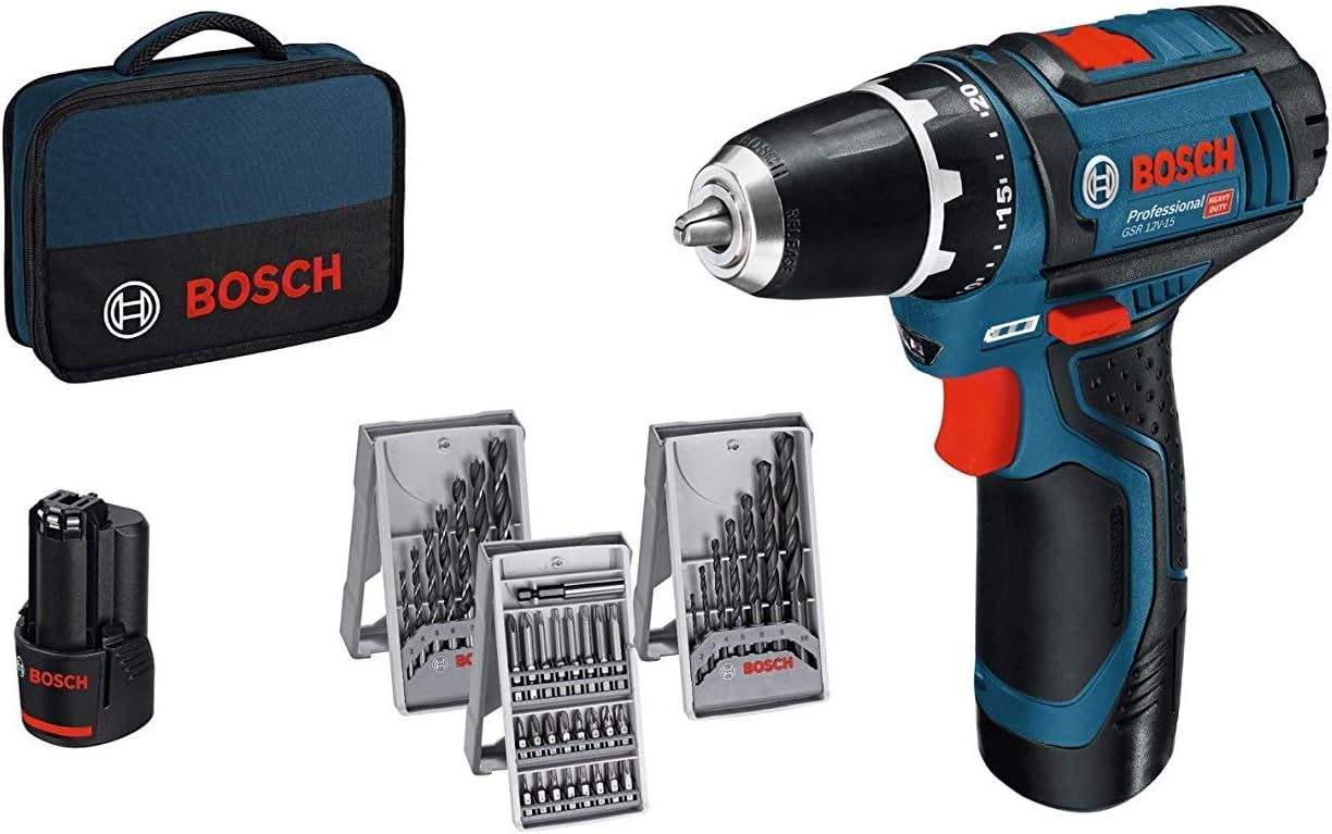 Taladro atornillador inalámbrico Bosch Professional GSR 12V-15 con 2 baterías, 39 accesorios y maletín por 99,99€ ¡¡15% de descuento!!