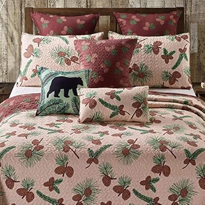 Virah Bella 3 Piece Full/Queen Cabin Quilt Bedding Set - Forest Pines - Rustic Country Reversible Patchwork Comforter… 61w56xrk5OL