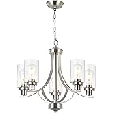 MELUCEE 5-Light Chandelier Brushed Nickel Foyer Light Fixtures with Clear Glass Shade, Modern Pendant Lighting for Kitchen Is