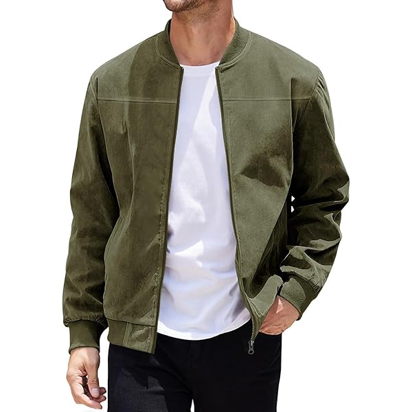 Mens Faux Suede Bomber Jacket Lightweight Casual Coat