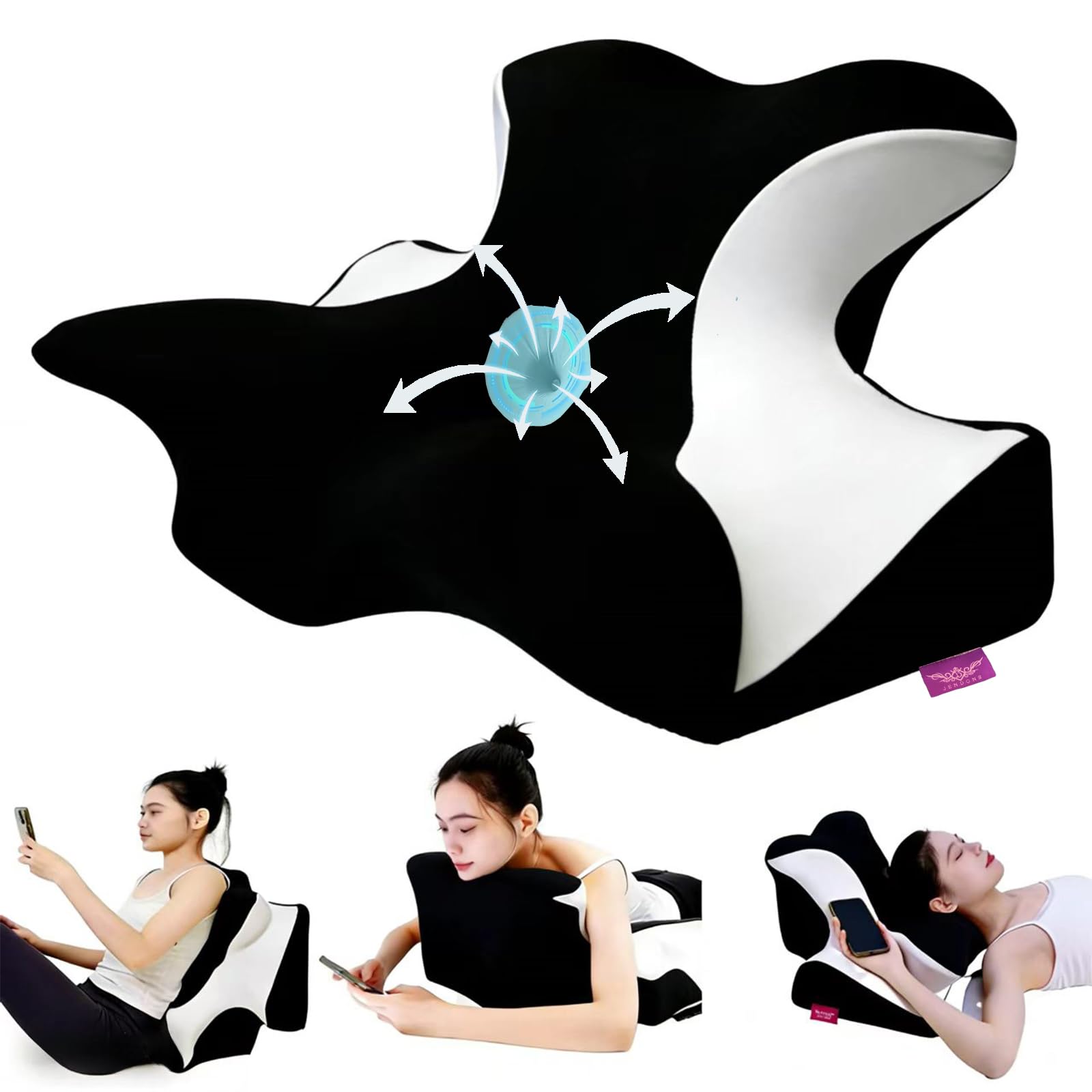 Photo 1 of wuFQecht ReadingPillowforBed,CervicalNeckPillow&BackSupportPillow,ContourOrthopedicPillow,Ergonomic Neck Support Pillow for Side Back Stomach Sleepers with Pillowcase,Relieveneck/ShoulderPain-Black