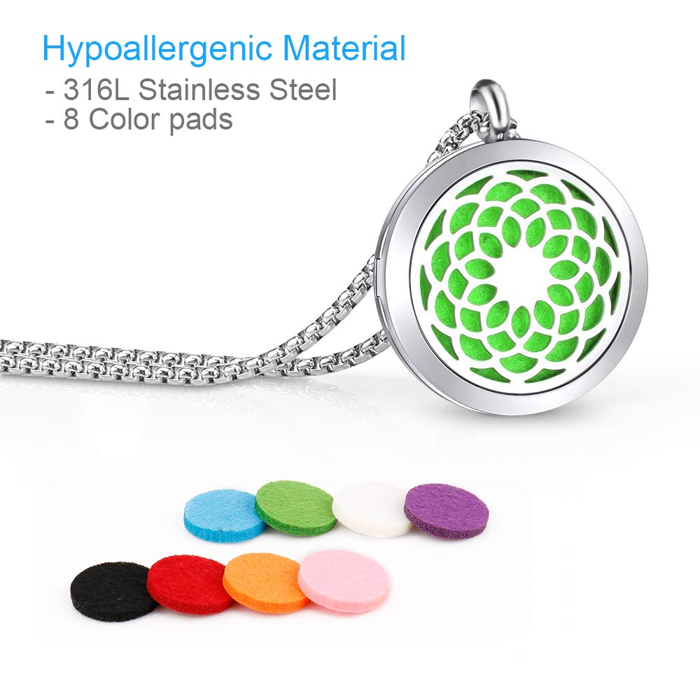 Essential Oil Diffuser Pendant Necklace,Stainless Steel Aromatherapy Diffuser Magnetic Locket Necklaces with 27.6\