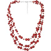 COOLSTEELANDBEYOND Red Layered Bead Necklace, Multi-Strand Acrylic Beads with Crystal Accents, Vibrant Party Jewelry