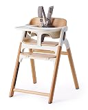Momcozy DinerPal Wooden High Chair for Babies, Toddlers & Adults Up to 308 Lbs, Convertible Baby Highchair with Food-Grade Tray, Dishwasher-Safe, Adjustable & Ergonomic, Natural Wood