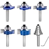 SICWOOD 5PCS Rabbeting Router Bit Set, 1/4 Inch Shank, 1-1/4" Cut Dia, 5 Bearings (1/2", 5/8", 3/4", 7/8", 1-1/8"), Carbide, 