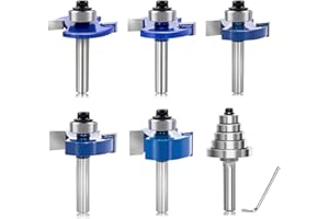 SICWOOD 5PCS Rabbeting Router Bit Set 1/4 Inch Shank, 1-1/4" Cut Dia, Rabbet Router Bit with 5 Bearings Set(Dia 1/2", 5/8", 3/4", 7/8", 1-1/8" ), for Cutting Rabbet Slots
