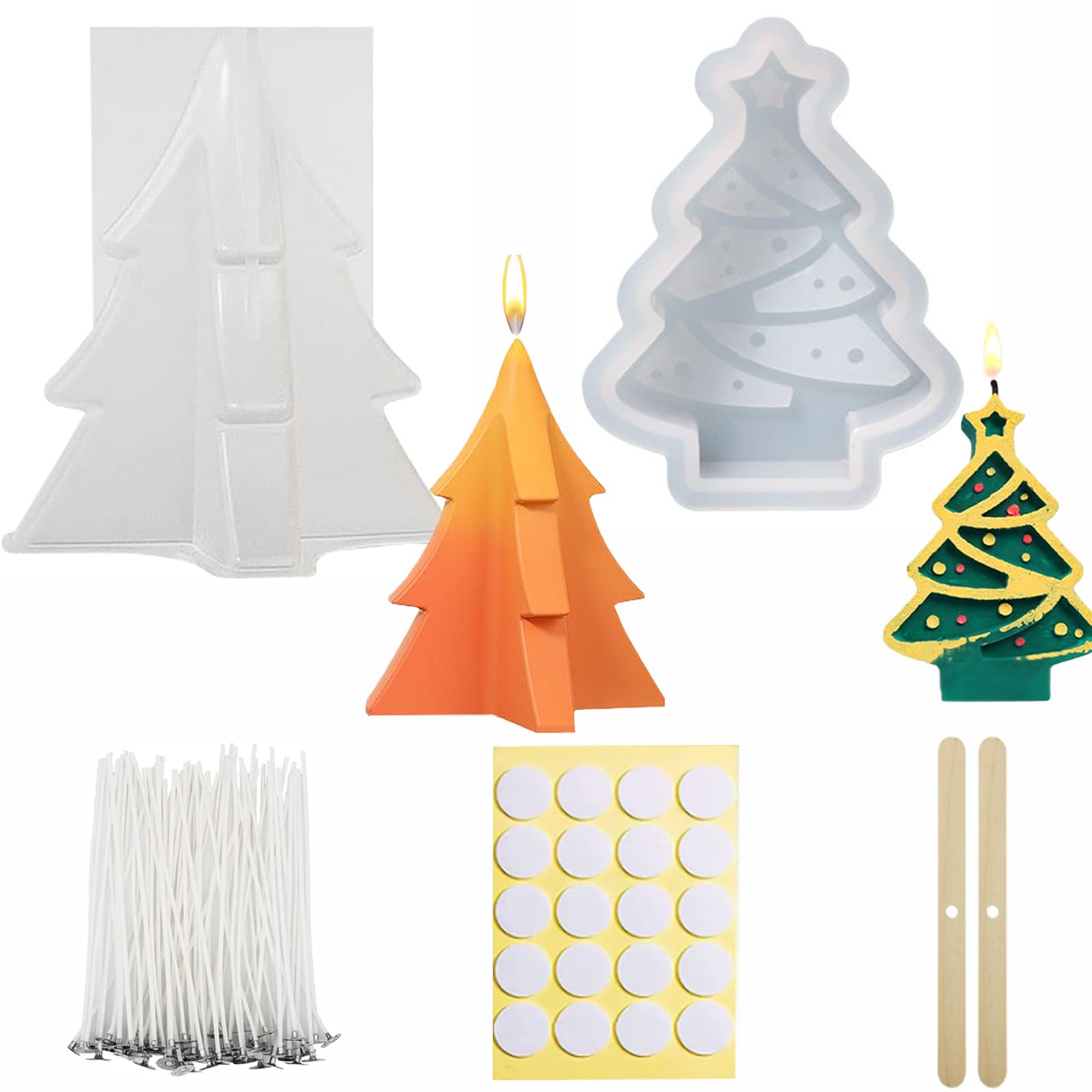 Pack of 2 Christmas Candle Moulds, Silicone, 3D Christmas Tree Candle Mould, Candle Mould, DIY Candle Moulds, Silicone, Casting Moulds Silicone, for Handmade Soap, DIY Scented Candle Craft Ornaments