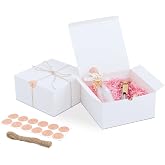 YUEFANBOX White Gift Boxes with Lids 12 Pack 8x8x4 in | 400gsm Cardstock, Easy Assembly, Includes 80ft Twine, Stickers &amp; Tape, for Bridesmaid Proposal Box, Wedding &amp; Party Favors