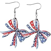 Double-sided Wooden Independence Day Earrings Handmade Red White Blue American Flag Cross Bow Chicken Boots Dangle Earrings 4th of July Patriotic Statement for Women Memorial Day Party Jewelry