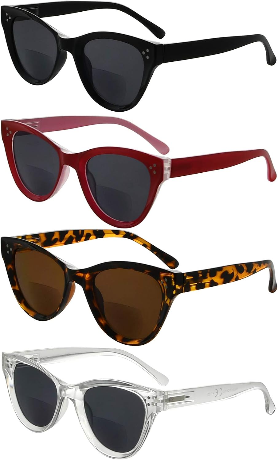 Eyekeeper 4-Packing Oversize Cat-Eye Bifocal Sunglasses for Women Reading Tinted Lens +1.00, 4 works Mix