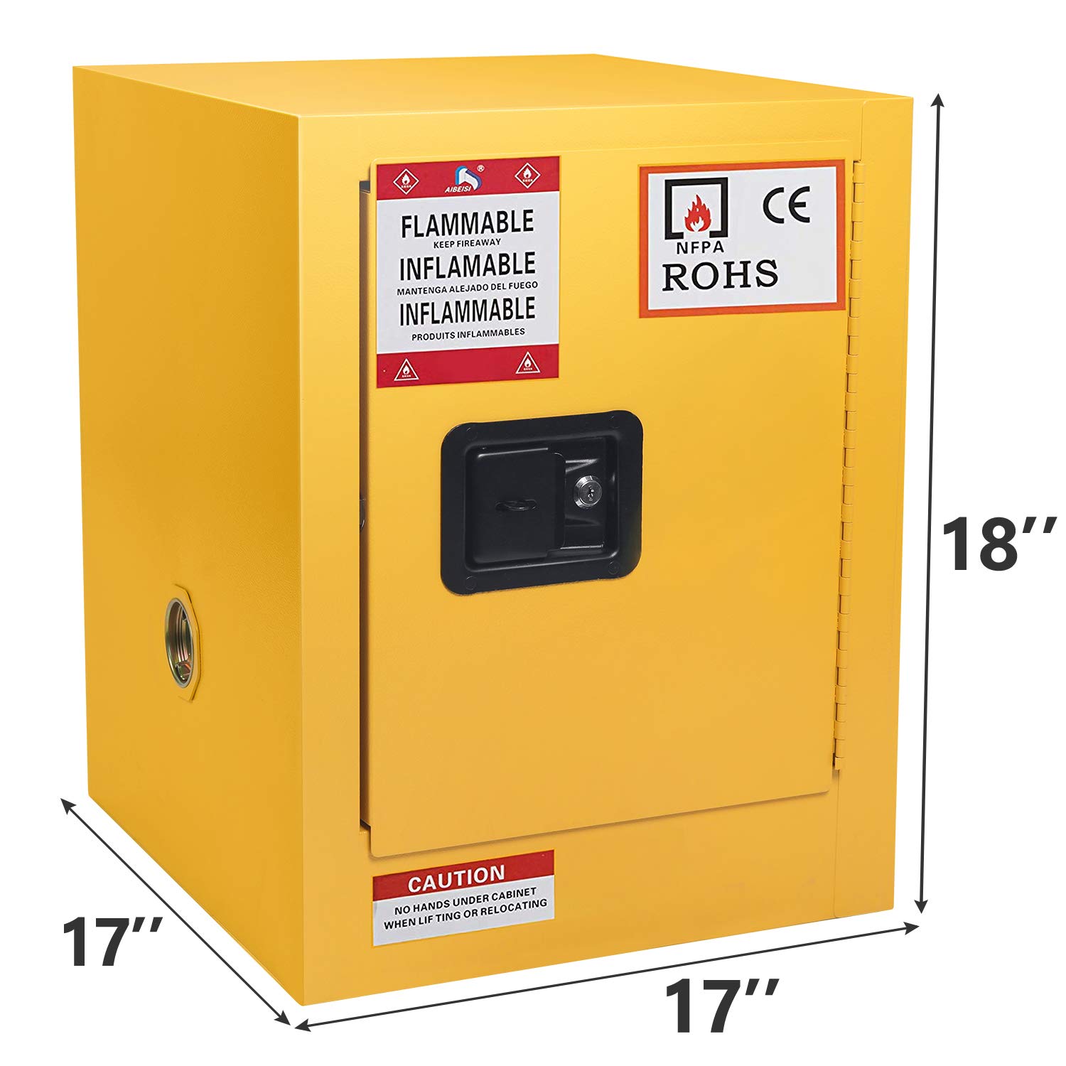 Flammable Cabinet Yellow Steel Safety Cabinet for Flammable Liquids 2 Gallon Adjustable Shelf Door Manual Close Flammable Storage Cabinet for Flammable Liquids 17 x 17 x 18 Inch (17 x 17 x 18 Inch): Industrial & Scientific