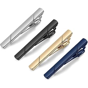 Smooth & Diagonal Cut Mens Tie Clips, Silver Gold Black Navy Blue Metal Tie Bar for Regular Neckties, Dress Business Wedding