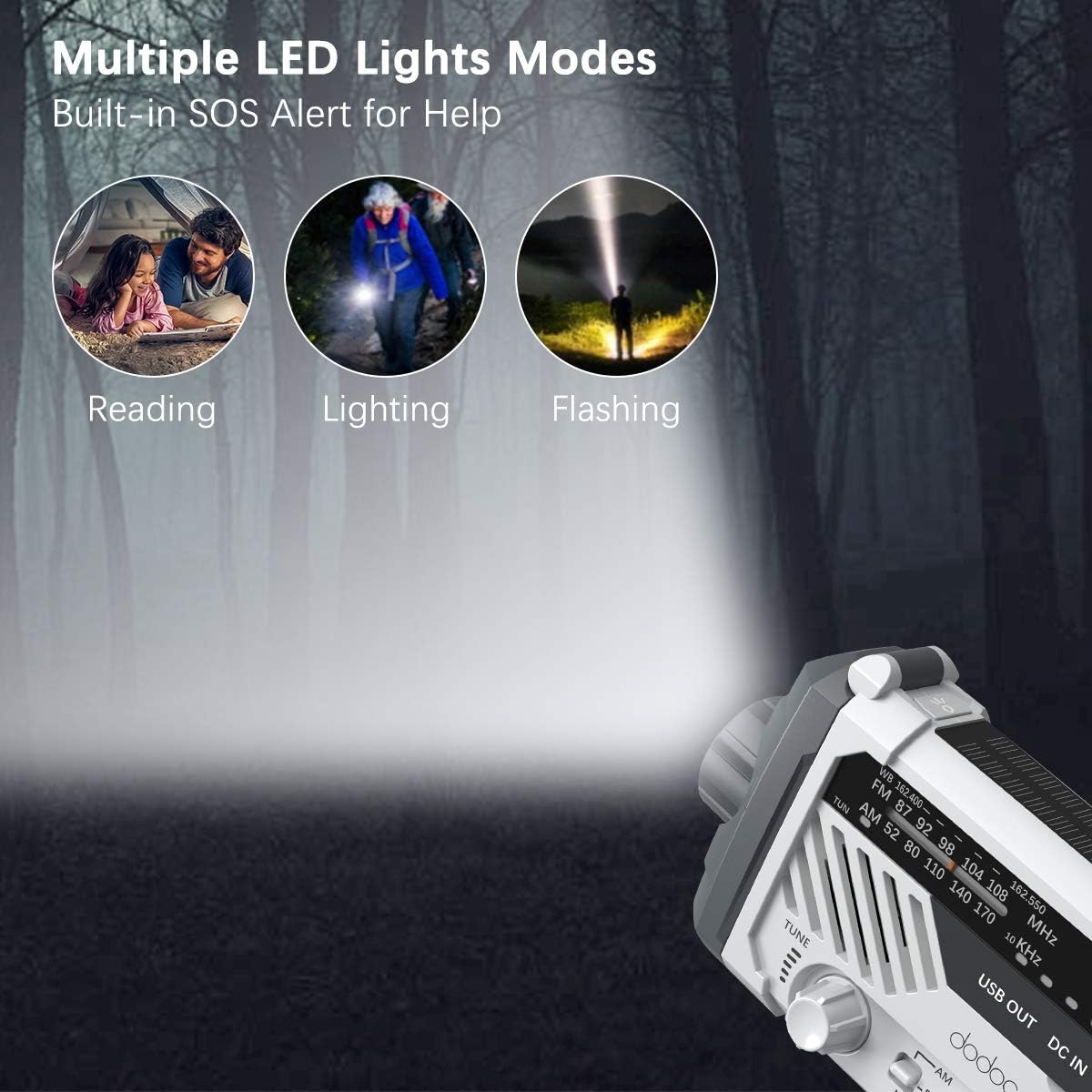 Emergency Radio, dodocool NOAA Weather Radio, Hurricane Supplies Hand Crank Battery Operated Solar Survival Radio with AM/FM, LED Flashlight, Reading Lamp, 2000mAh Cell Phone Charger, SOS Alert: Home Audio & Theater