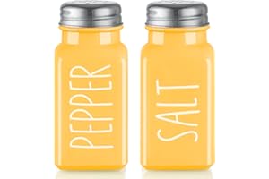 BIVVCLAZ Yellow Salt and Pepper Shakers Set - Yellow Kitchen Decor and Accessories for Home Restaurants Wedding - Farmhouse Glass Salt and Pepper Set for Cooking Table, RV, BBQ, Easy to Clean & Refill