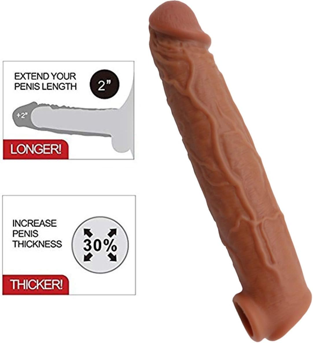Super Coffee Color 12 INCH Wearable Male Rod Extension Enhancer Girth Extender Sleeve for Men FDA CE Proved