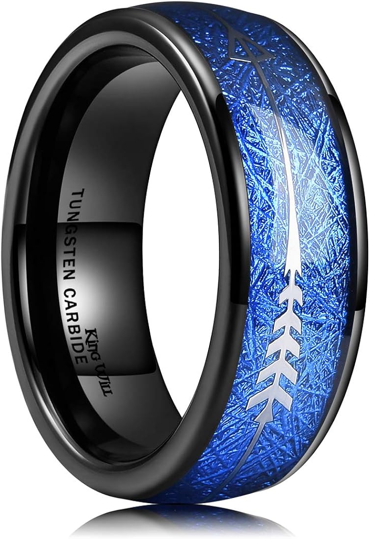 King Will Nature 8mm Tungsten Carbide Ring Inlay with Arrow Wedding Rings Dome Edge|