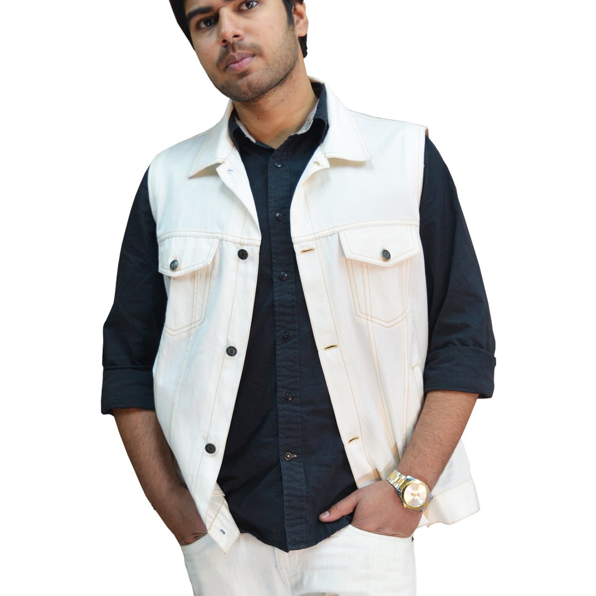 white denim sleeveless vest