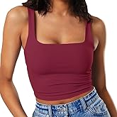 Artfish Women's Sleeveless Strappy Tank Square Neck Double Layer Workout Fitness Casual Basic Crop Tops