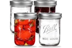 PEAKNIP Wide Mouth Mason Jars 16 oz. (4 Pack) - Pint Size Jars with Airtight Lids and Bands for Canning, Fermenting, Pickling, or DIY Decors and Projects - Bundled with Jar Opener