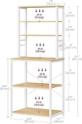VASAGLE Kitchen Storage Rack 6 Shelves 6 Hooks 40x60x167 cm Golden Oak White view 6