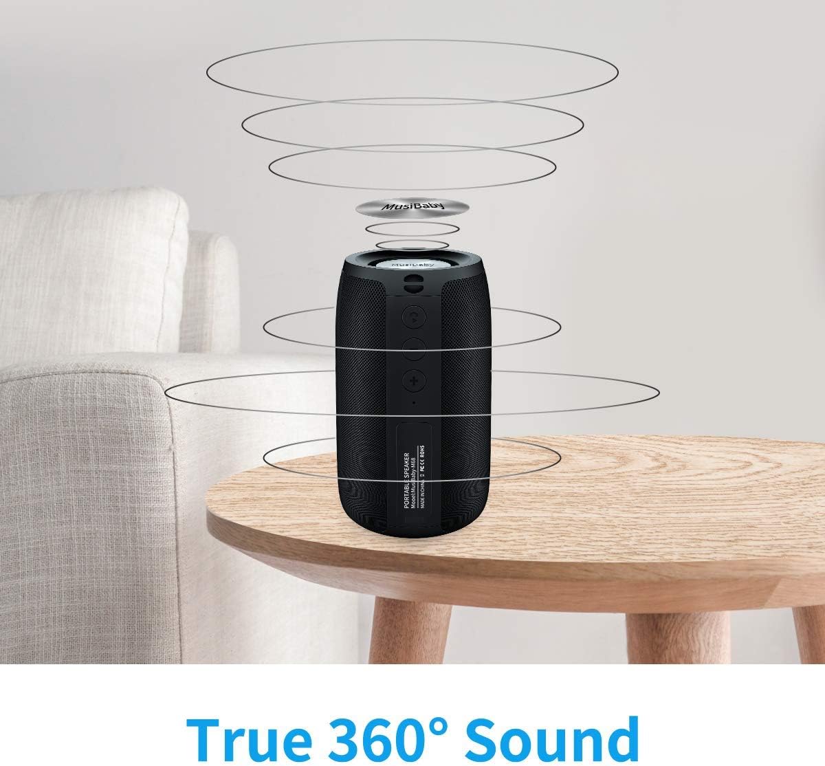 Bluetooth Speaker,MusiBaby Speaker,Outdoor, Portable,Waterproof,Wireless Speakers,Dual Pairing, Bluetooth 5.0,Loud Stereo,Booming Bass,1500 Mins Playtime for Home&Party Black: Electronics