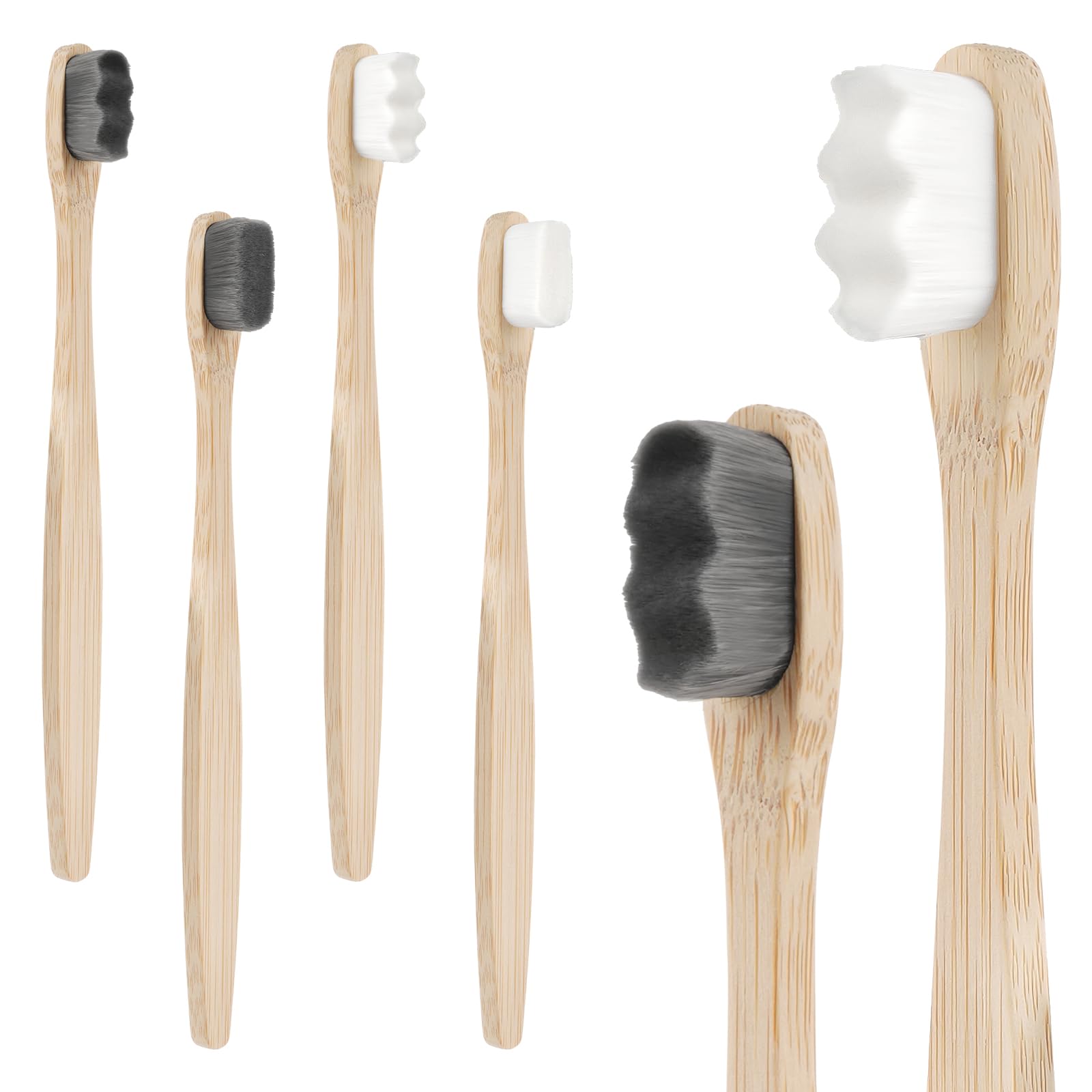 Bamboo Toothbrushes, 4 Pcs Soft Bristle Toothbrush, Eco-Friendly Wooden Toothbrush, 100% Biodegradable Bamboo Tooth Brushes, BPA-Free, Adult (Black and White)
