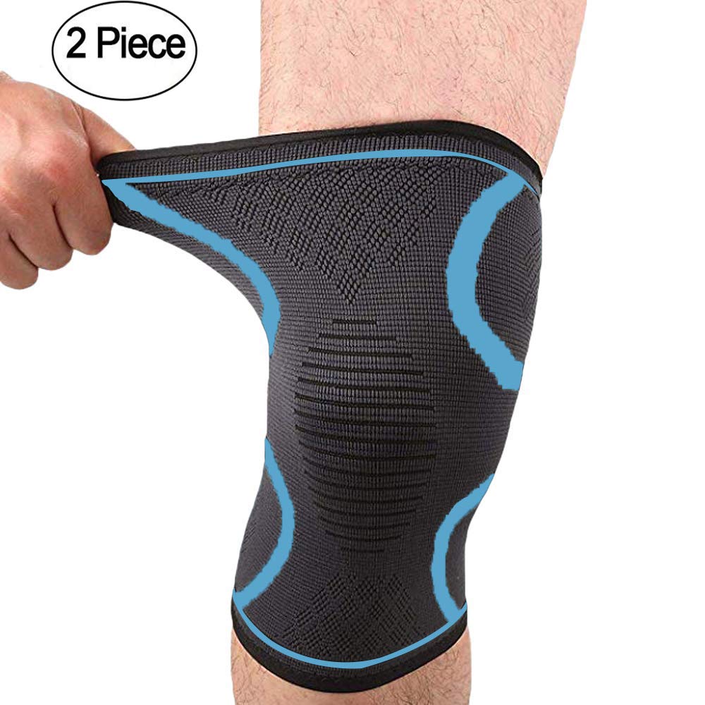 WJASI Knee Support Brace, Anti Slip Super Elastic Breathable Knee Pads Compression Sleeve for Running,Arthritis, ACL, Meniscus Tear, Sports, Joint Pain Relief and Injury Recovery (2 Piece) by WJASI
