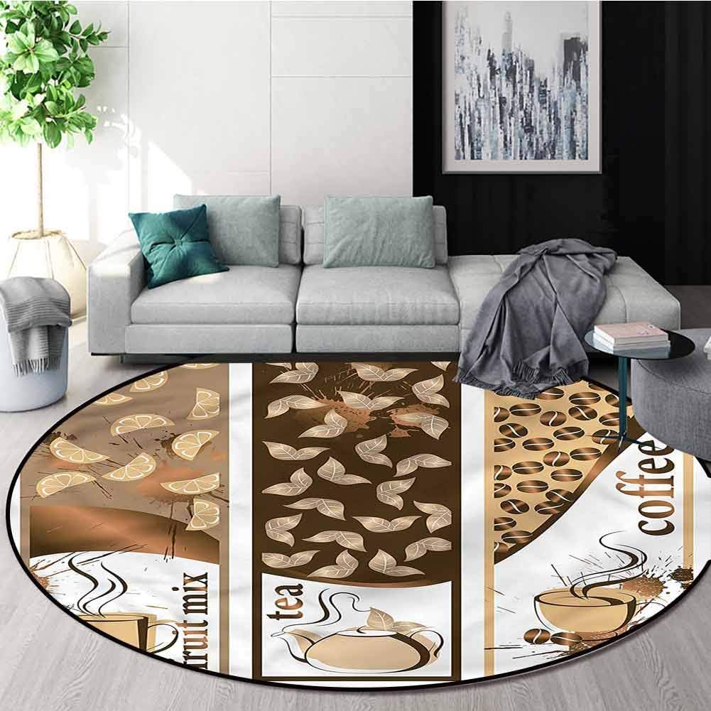 RUGSMAT Coffee Round Area Rug Carpet,Steamy Drinks Hot Beverage Baby Room Decor Round Carpets Diameter-39