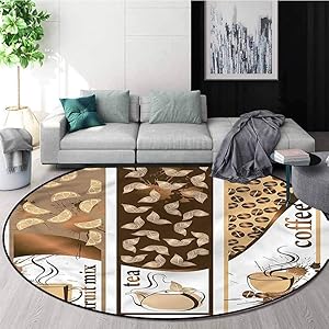 RUGSMAT Coffee Round Area Rug Carpet,Steamy Drinks Hot Beverage Baby Room Decor Round Carpets Diameter-39