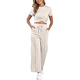 VIAURBE Two Piece Sets for Women Summer Outfits Lounge Sets Twist Front Crop Tops Wide Leg Pants Vacation Travel Clothes