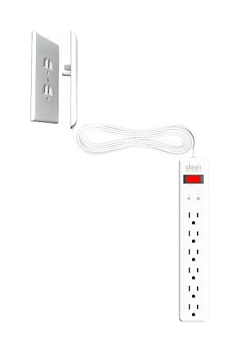 Sleek Socket 6 Outlet Surge Protector, Ultra-Thin Outlet Concealer with Cord Concealer Kit, 6-Foot Cord, Universal Size, UL Certified (Ideal for Home Office & Home Theater) White