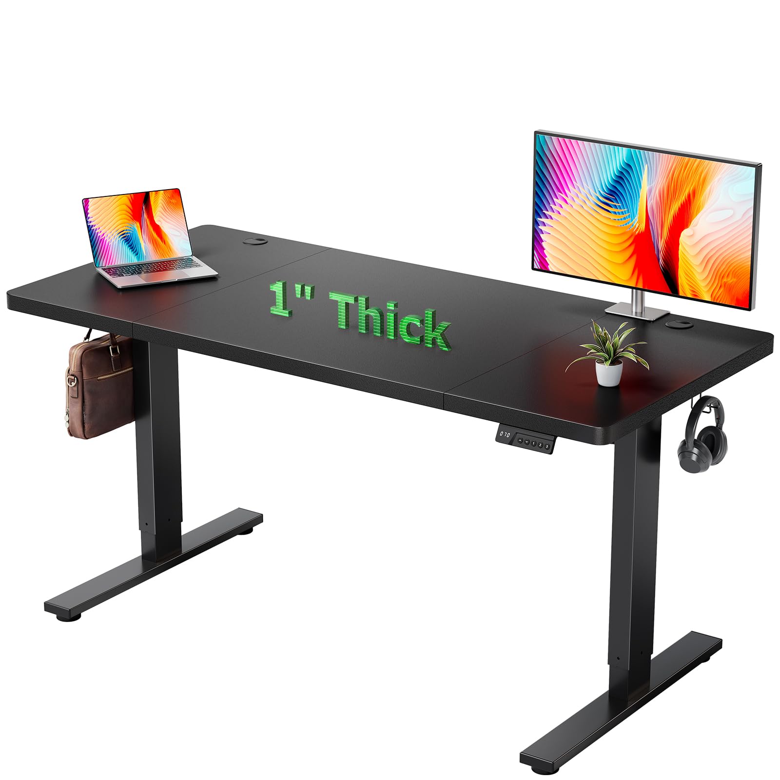 Photo 1 of ***PARTIAL SET ***DeskShow Electric Standing Desk Adjustable - 60x28 Inch Sit Stand Desk with 1 Inch Thick Tabletop, Double Beam Frame, 3 Memory Height Adjustment, Cable Management for Home Office