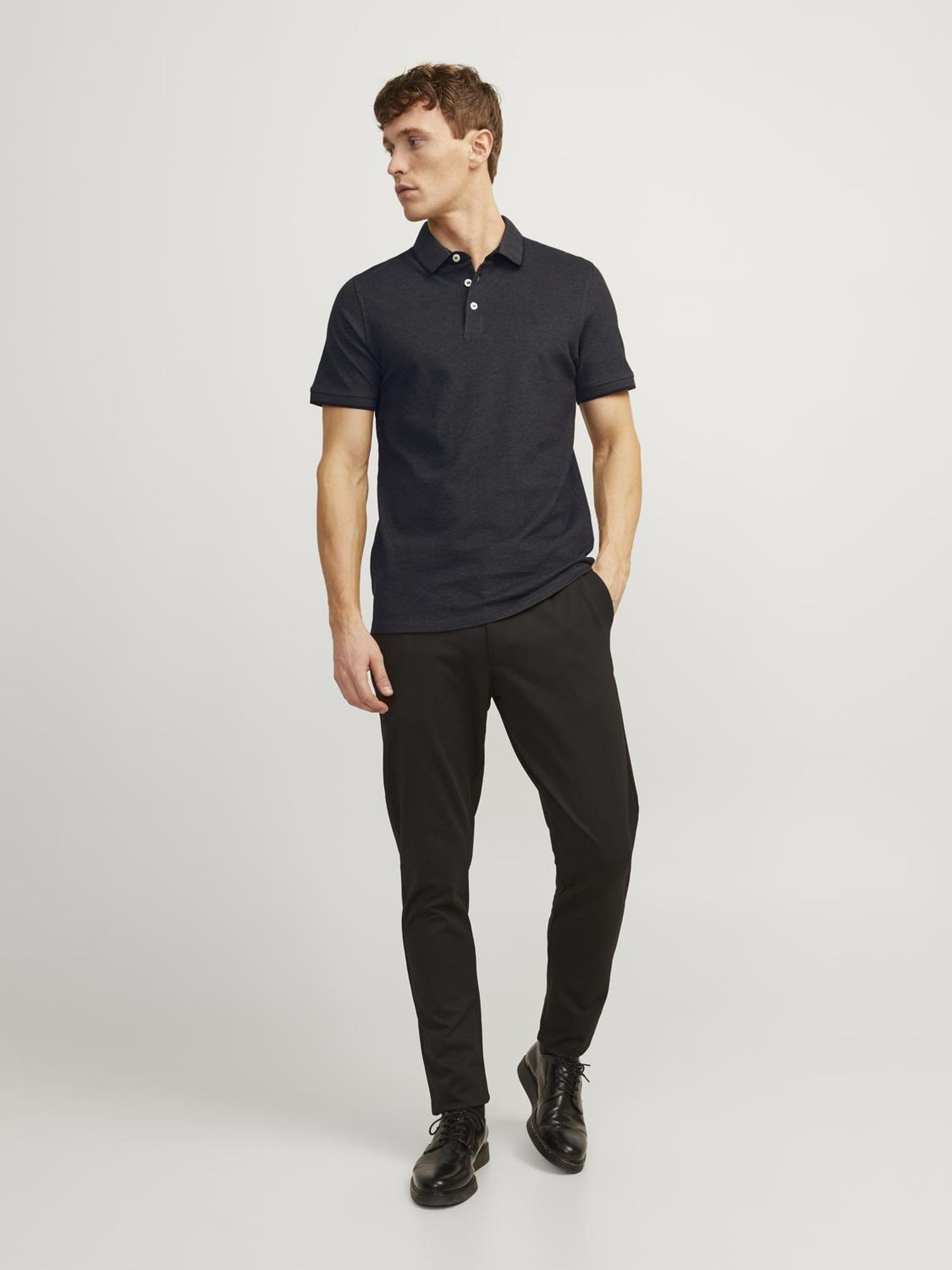 Jack & Jones Herren Slim Fit Polo Shirt JJEPAULOS Uni Sommer Hemd Kragen Kurz Arm Basic Pique Cotton, Dark Grey Melange/Detail:tonal/Black/Slim , XL 5