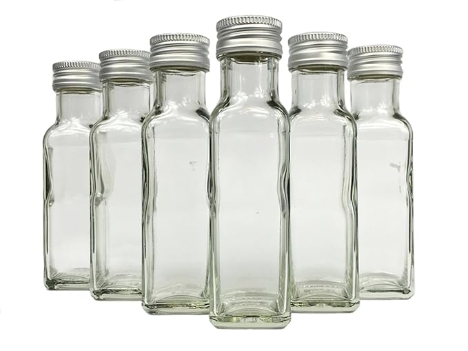 Glasflaschen Set mit Schraubverschluss Silber | 20 teilig | Füllmenge 100 ml | Maras Saftflaschen Spirituosen Likörflaschen S