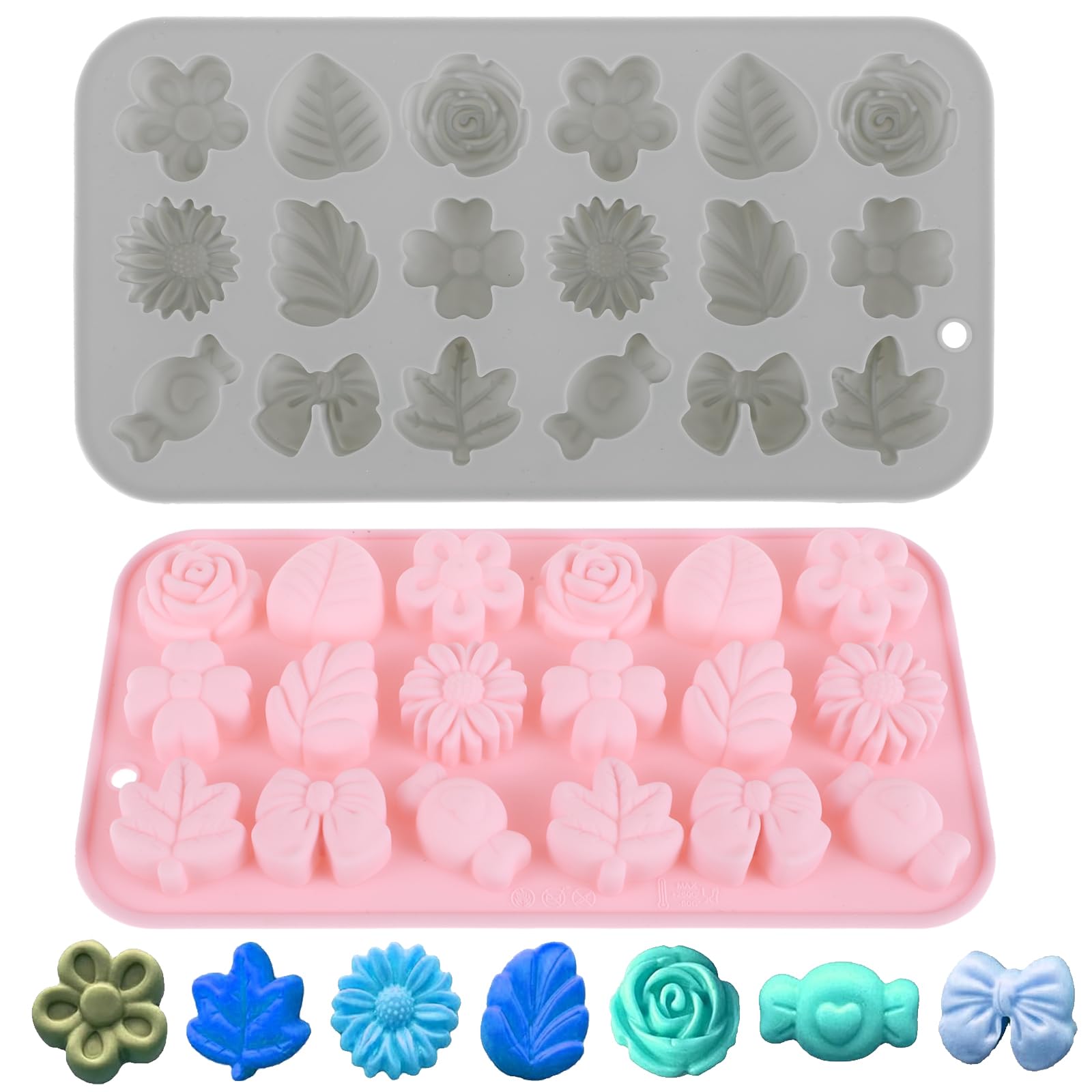 Photo 1 of 2PCS Flower Molds Silicone,Ymapinc Chocolate Candy Cookie Jello Mold Silicone Daisy Tulip Rose Leaf Flower Ice Mold for Ice, Pudding, Dessert Making