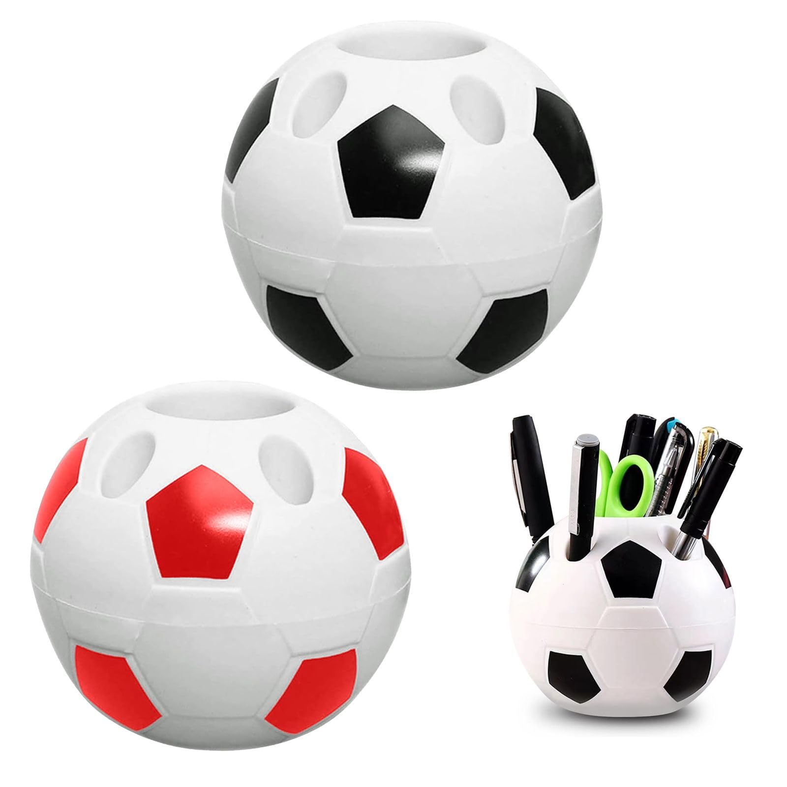 2 Pcs Students Soccer Pen Holder Set, Plastic Material Soccer Pencil Cup for Decorationg Your Home, Office, Desk Storage, Football Room Decor, Multifunctional Creative Soccer Style Pen Holders