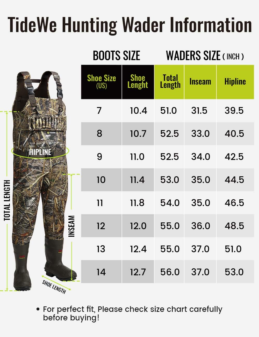 TIDEWE Hunting Wader, 5mm Neoprene Fleece-Lined