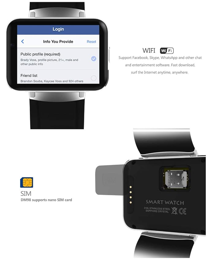 Amazon.com: DM98 Smart Watch 2.2 inch Android OS 3G ...