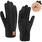 YukiniYa Kids Gloves Winter Thermal Double-Layer Knit Wool Fleece Lined Touchscreen for Boys Girls 4-18 Years Cold Weather