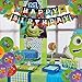 Monster Party Decorations - Monster Birthday Balloons Happy Birthday Banner Cupcake Toppers for Monster Party Supplies