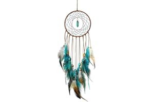 Handmade Dream Catcher Wall Hanging with Blue Feathers Turquoise Beads Car Wall Hanging Accessories Ornaments Decor Crafts Pr
